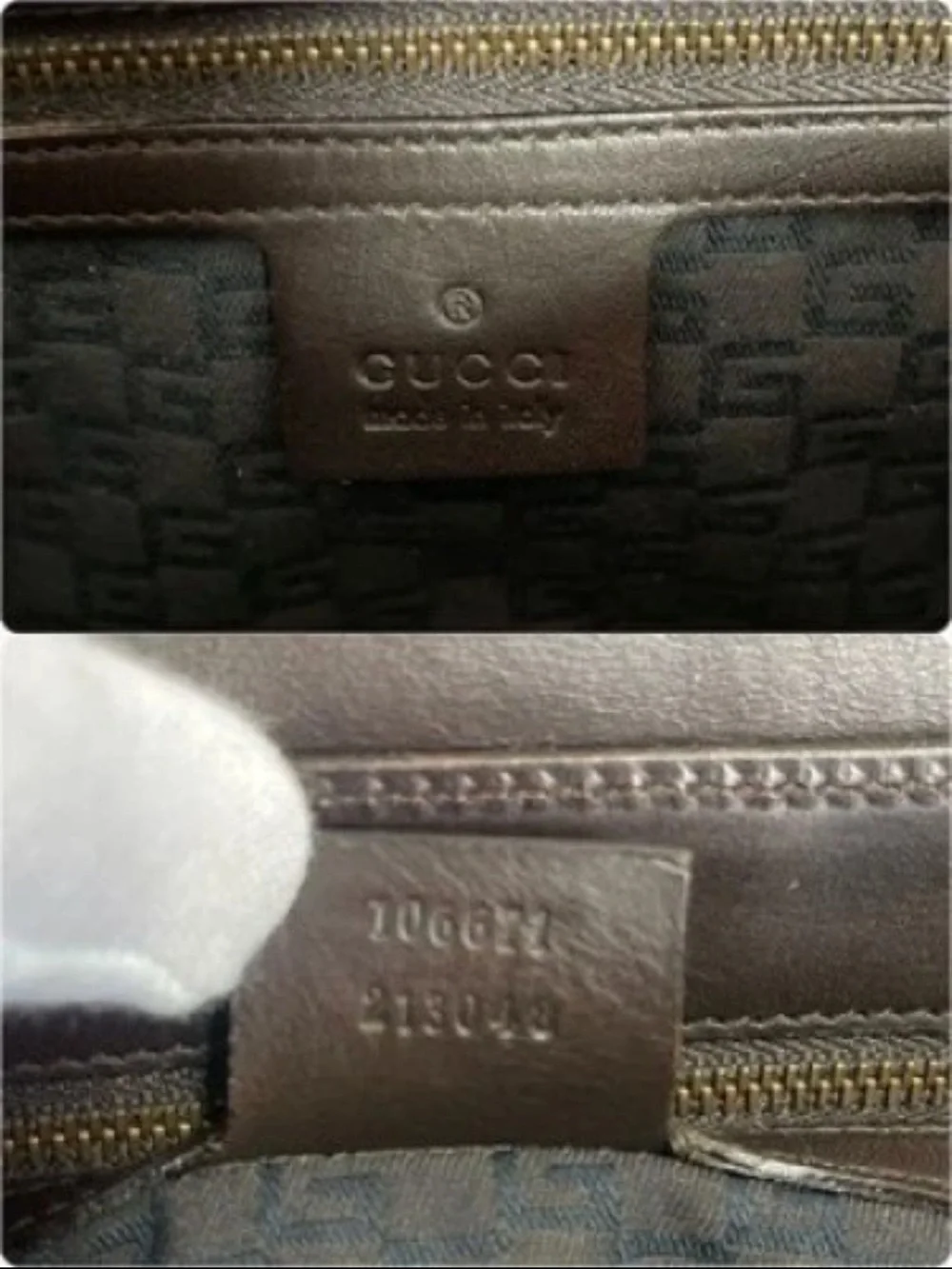 Gucci Taupe Canvas Shoulder Bag with Dark Brown Trim